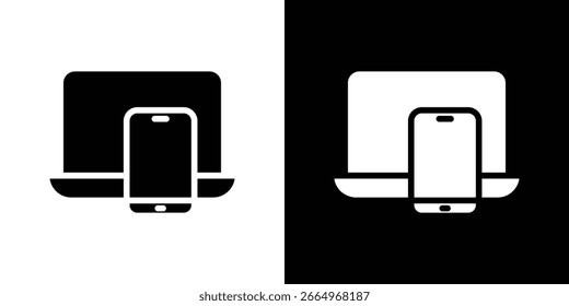 Ícone do laptop e do dispositivo móvel em um conjunto de vetores maciço preto plano