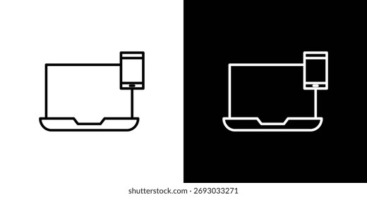 Icono del ordenador portátil y del móvil. Línea con trazo editable.