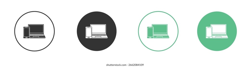 Conjunto de iconos de Vector de línea plana mínima para computadora portátil y móvil.