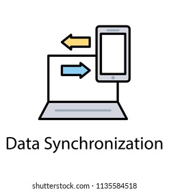 Laptop and mobile phone with arrows presenting data synchronization icon 