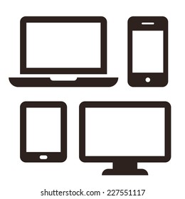 Laptop, mobile phone, tablet and monitor icon set isolated on white background