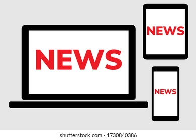 laptop and mobile phone with word NEWS online, vector concept