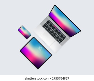 Laptop Mobile Tablet Device Set From Top Technology Illustration