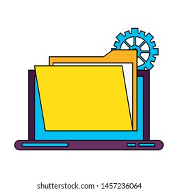 laptop mobile technology hardware documents support cartoon vector illustration graphic design