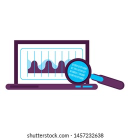 laptop mobile technology hardware looking for information and analyzing system cartoon vector illustration graphic design