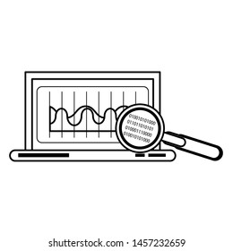 laptop mobile technology hardware looking for information and analyzing system cartoon vector illustration graphic design