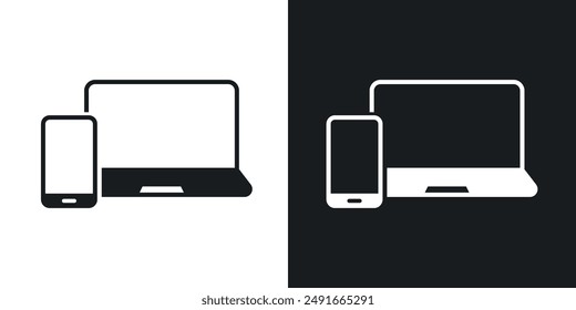 Icono de Vector portátil y móvil establecido en estilo sólido.