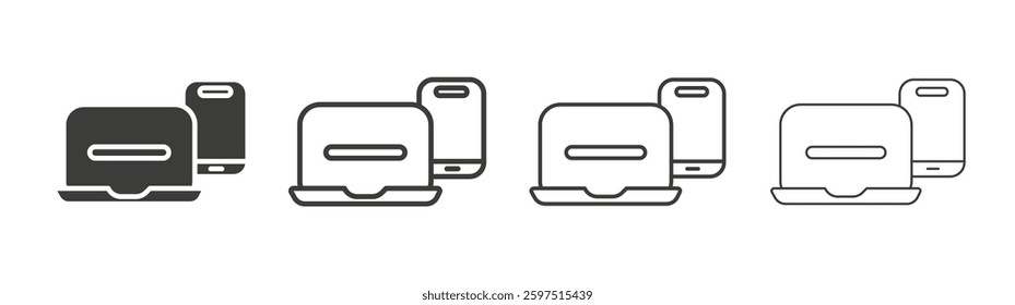 Laptop and Mobile vector icon set in black and white color.