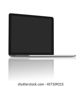 Laptop mock up forty-five degree angle view with reflect isolate on white background