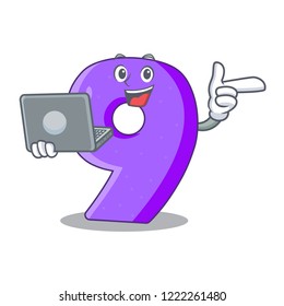 With laptop mock interior font number on cartoon