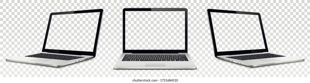 Laptop mock up and transparent screen isolated