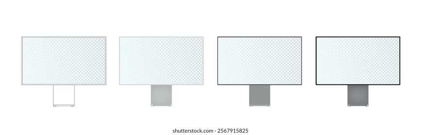 laptop mockup with blank screen in clay, flat vector, outline style. Realistic Vector HD widescreen Computer monitor blank screen mock-ups templates.