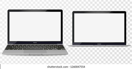 Laptop mockup with blank screen - front view. Open Laptop with blank screen isolated on transparent background