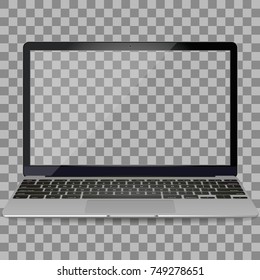 Laptop mockup with blank screen - front view.Open laptop with blank screen isolated on transparent background.Silver Laptop front view. Notebook. Laptop - vector illustration.