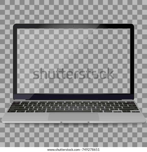 笔记本电脑在macbook Air 风格模型与空白屏幕 正面视图 打开笔记本电脑与空白屏幕隔离在透明背景 银色笔记本电脑正面视图 笔记本电脑 矢量插图 库存矢量图 免版税