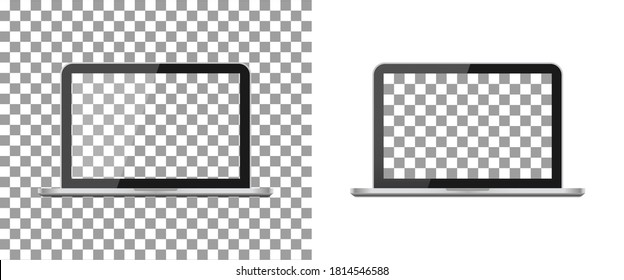 Modelación de un portátil con pantalla en blanco. Computadora pro con marco aislado en fondo transparente. PNG pc. Monitor blanco abierto realista. Plantilla de plata moderna con pantalla lcd. Burlarse del sitio web. Vector.