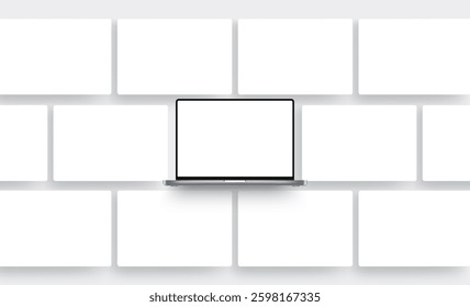 Laptop Mockup With Blank Web Screens For Showcase Your Website Designs. Vector Illustration