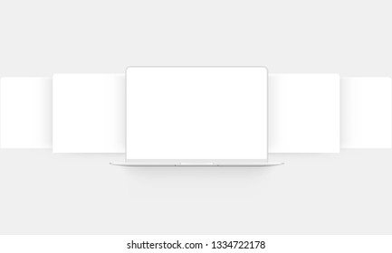 Laptop mockup with blank web wireframing pages - front view. Modern concept for showcasing web-design projects. Vector illustration