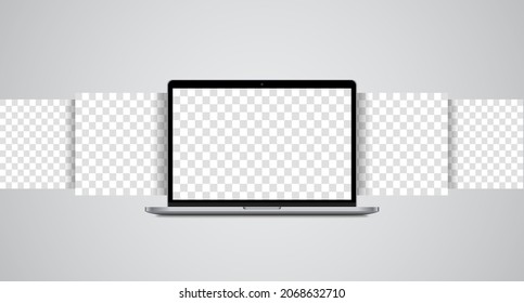 Laptop mockup with blank wireframing pages. Concept for showcasing web design projects. Vector illustration