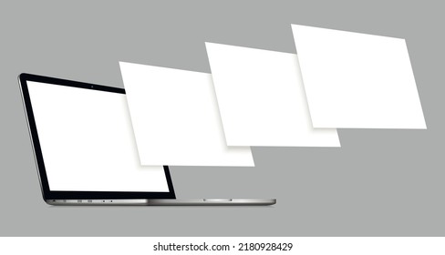 Laptop mockup with blank wireframing pages. Concept for showcasing web design projects.