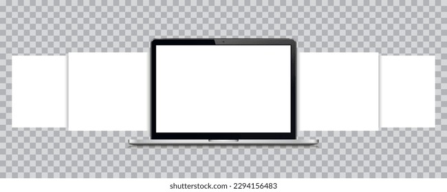 Laptop mockup with blank wireframing pages on transparent background. Concept for showcasing web-design projects.