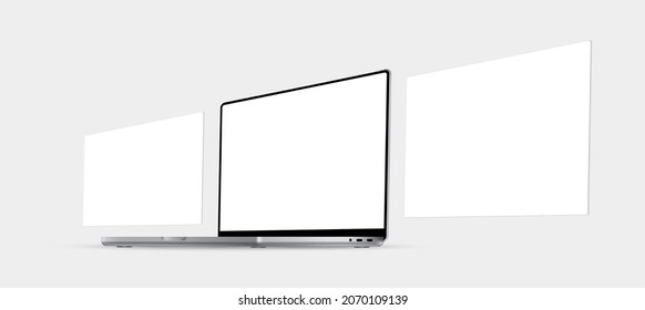 Laptop Mockup with Blank Wireframing Web Pages, Side Perspective View. Concept for Showcasing Screenshots of Web-Sites. Vector Illustration