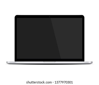 Laptop mockup isolated on white background. Laptop computer display mockup. Realistic silver notebook vector.