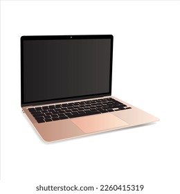 Laptop mockup. Macbook modern frameless with blanck screen isolated on white background. Super high detailed photorealistic. Vector illustration isolated on white background. EPS 10