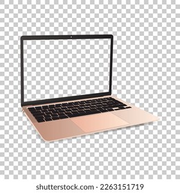 Laptop mockup. Macbook modern frameless with blank screen isolated on transparent background. Super high detailed photorealistic. Vector illustration isolated on transparent background. EPS 10