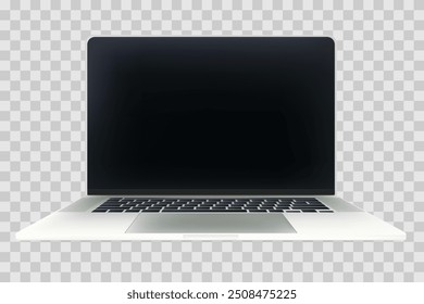 Laptop mockup presentation design template. Vector realistic 3d isometric illustration of silver open computer on transparent background. Blank screen monitor modern device