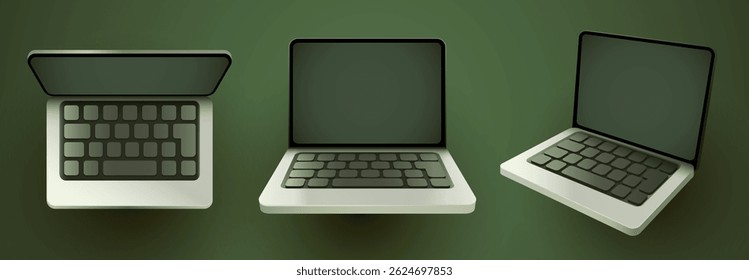 Laptop mockup. Realistic laptop in different positions. Vector illustration