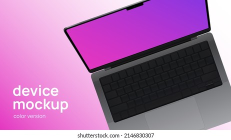 Laptop Mockup. Top View. Blank Gradient Monitor. Vector illustration