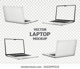 Laptop mockup with transparent screen on transparent background