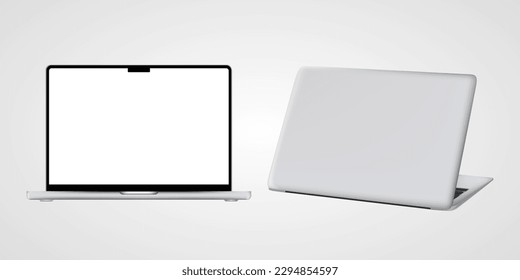 Laptop mockup vector open screen back and front