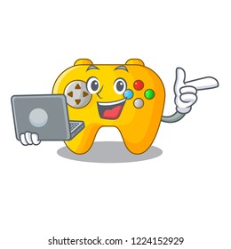 With laptop modern game shaped controller cartoon wood