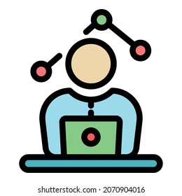 Laptop modern trader icon. Outline laptop modern trader vector icon color flat isolated