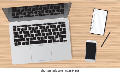 Laptop and modern workplace.