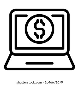 Laptop monetization icon. Outline laptop monetization vector icon for web design isolated on white background