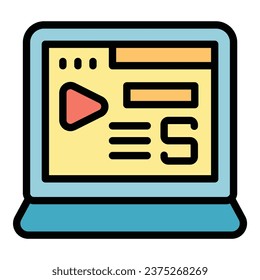 Laptop monetize Symbol Umrissvektor. Gewinndaten. Driving digital color flach