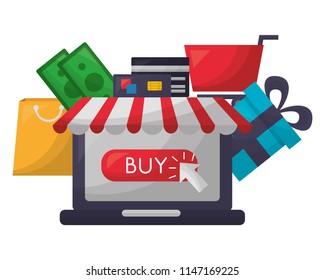 laptop money card bank gift bag cart buy online