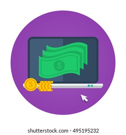 Laptop money flat vector icon that describe concept such as e-commerce, financial, digital money, e-money, for your personal or commercial use