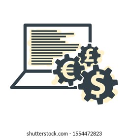 laptop and Money Gear Icon, Make Money on the Internet Logo