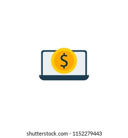 Laptop money icon flat element. Vector illustration of laptop money icon flat isolated on clean background for your web mobile app logo design.