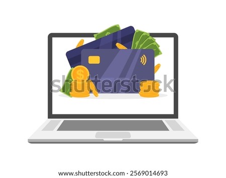 Laptop money icon. Flat style. Vector icon.