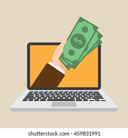 laptop with money. passive income. online salary. business design concept. vector illustration.