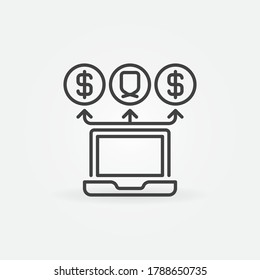 Laptop with Money Transactions vector concept icon or sign in outline style
