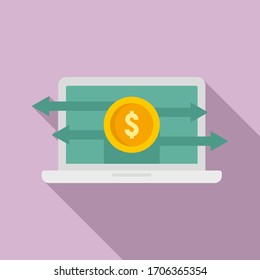 Laptop money transfer icon. Flat illustration of laptop money transfer vector icon for web design