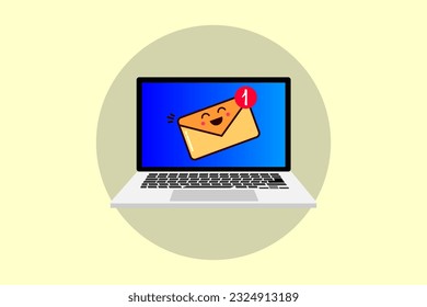 Laptop monitor with envelope on display, online shopping online