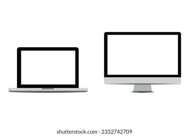 laptop and monitor isolate blank screen display mockup pc vector.computer notebook with empty screen.Eps 10