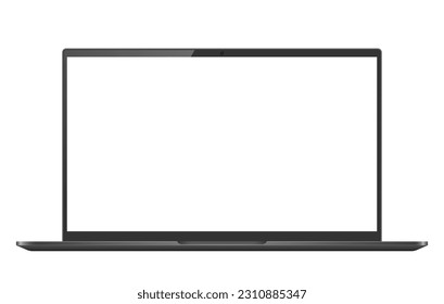 Laptop monitor vector mockup. Pc computer template with blank screen. Desktop isolated on white background.